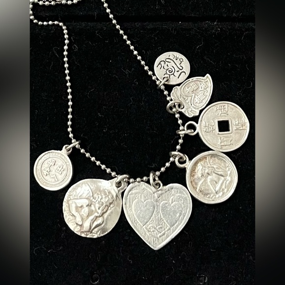 6 charms Sterling silver mixed size pendants cherub angel hearts yin yang - Picture 4 of 8